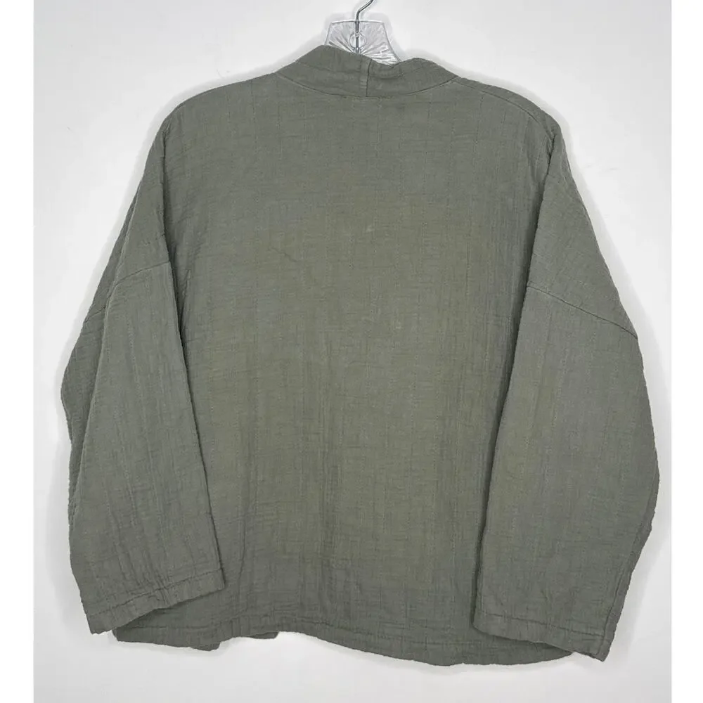 Moonsun Italian Gauze Cotton Olive Open Jacket open front pockets small